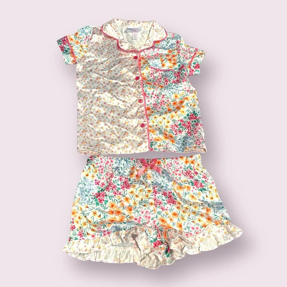 Bmagical By btween Girls Multicolor Ruffle Floral Kids Pajama Set Size 5